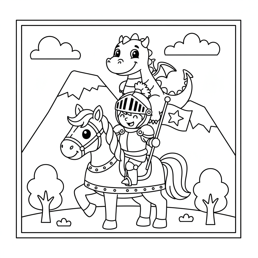 Coloriage Chevalier et Dragon à Imprimer Gratuitement