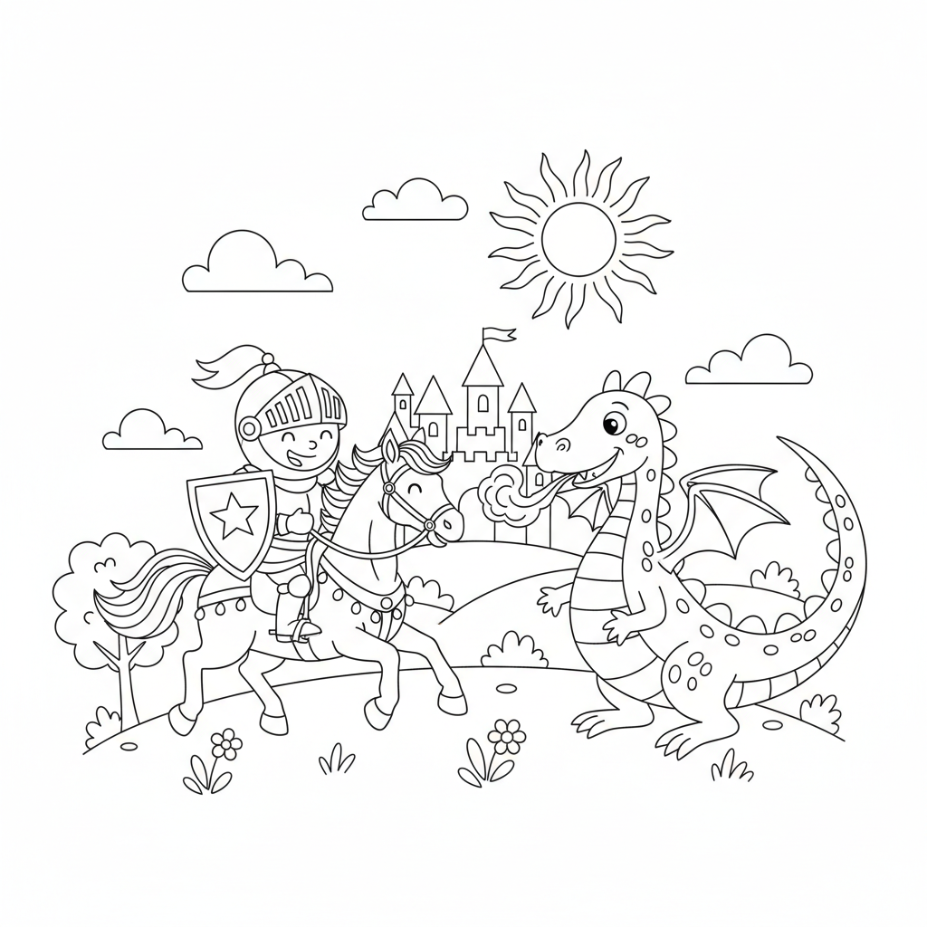 Coloriage coloriage chevalier et dragon 2