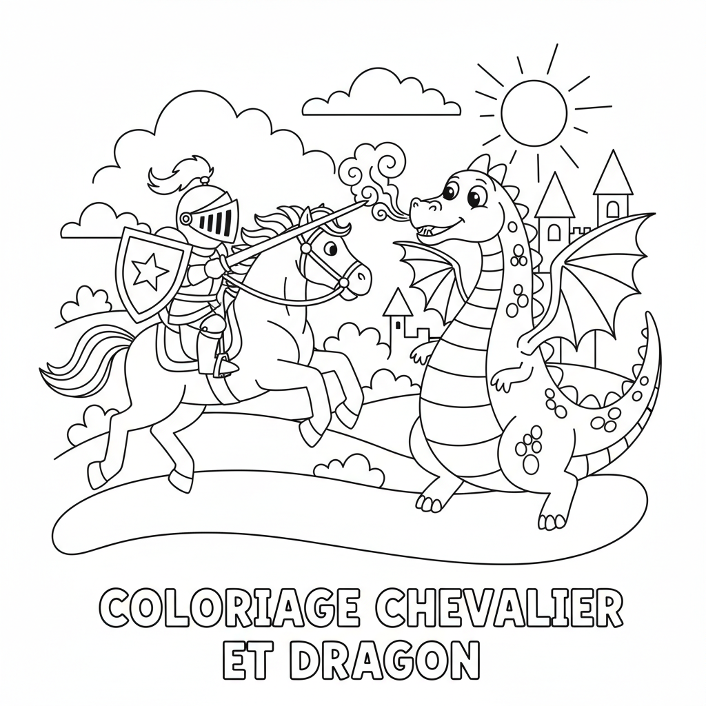 Coloriage coloriage chevalier et dragon 5