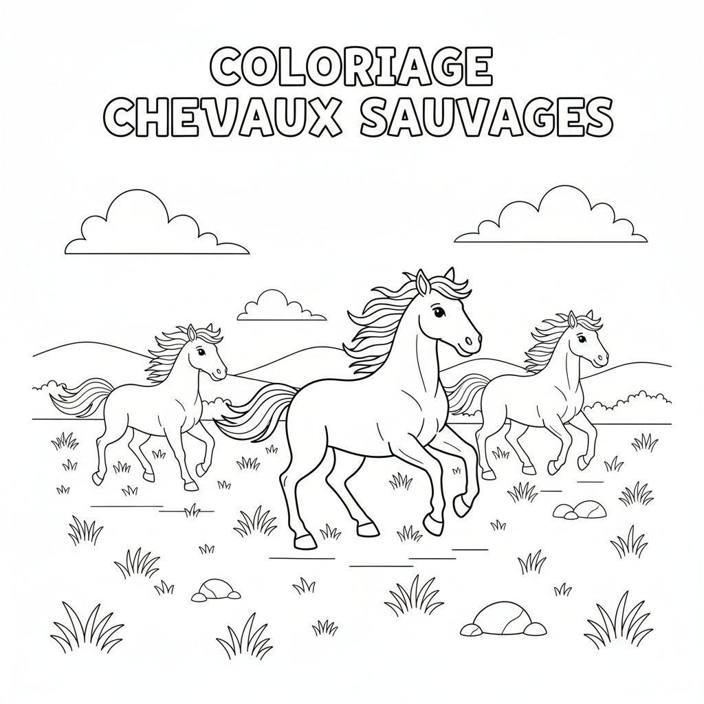 Coloriage coloriage chevaux sauvages 5