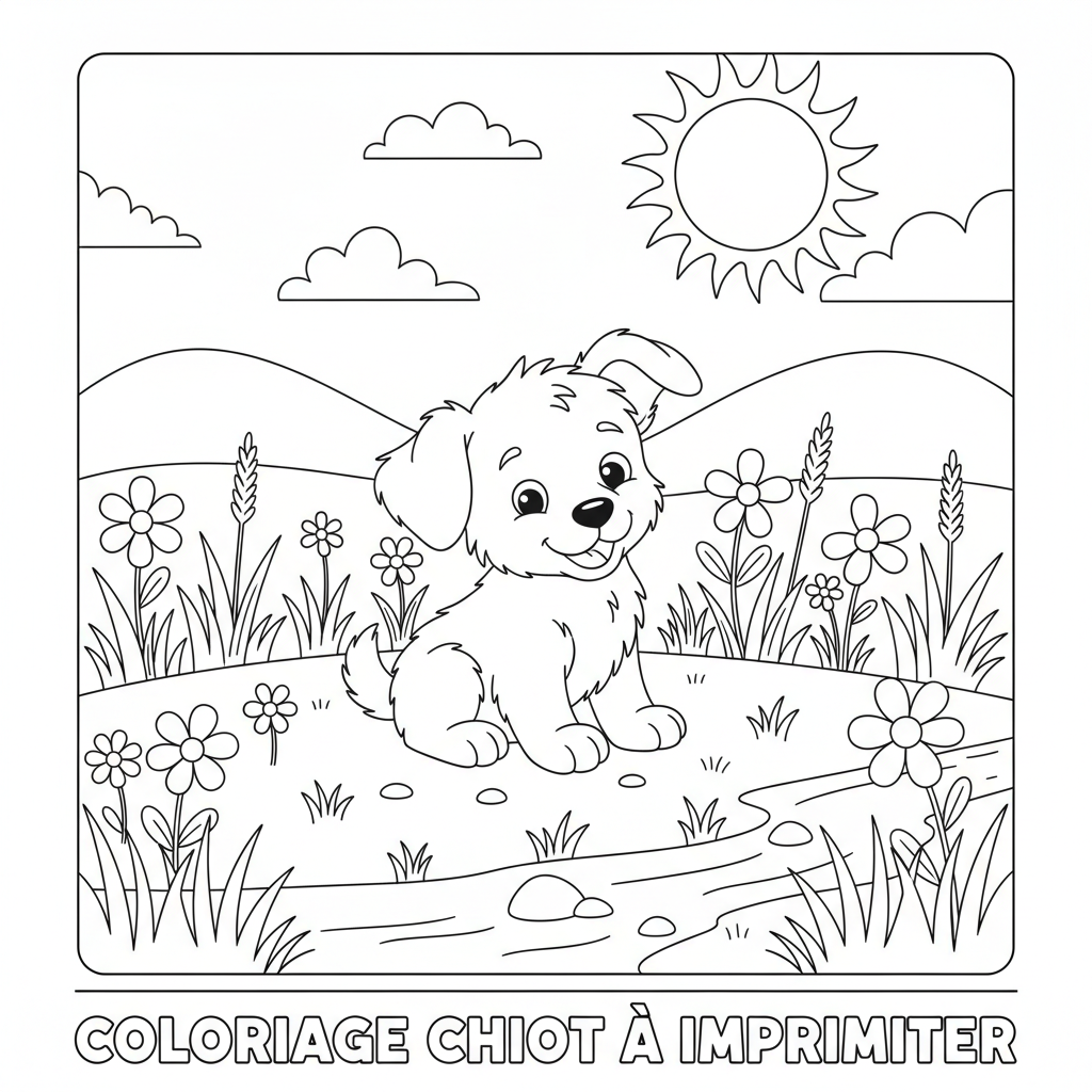 Coloriage coloriage chiot à imprimer 3
