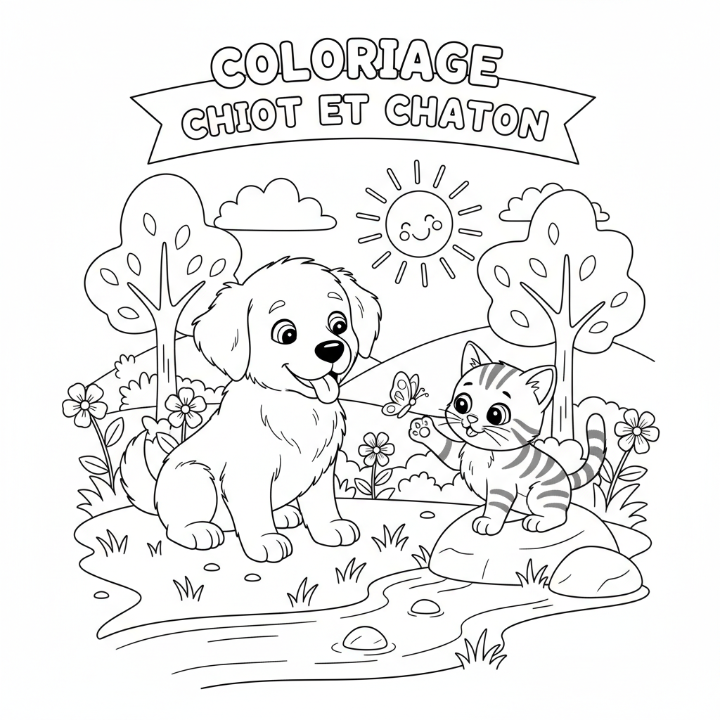 Coloriage coloriage chiot et chaton 3