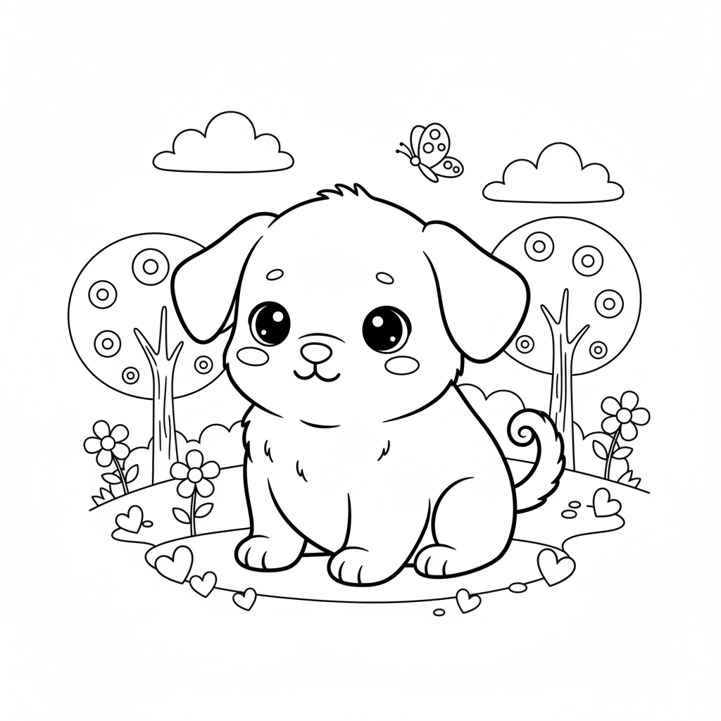 Coloriage coloriage chiot kawaii 3