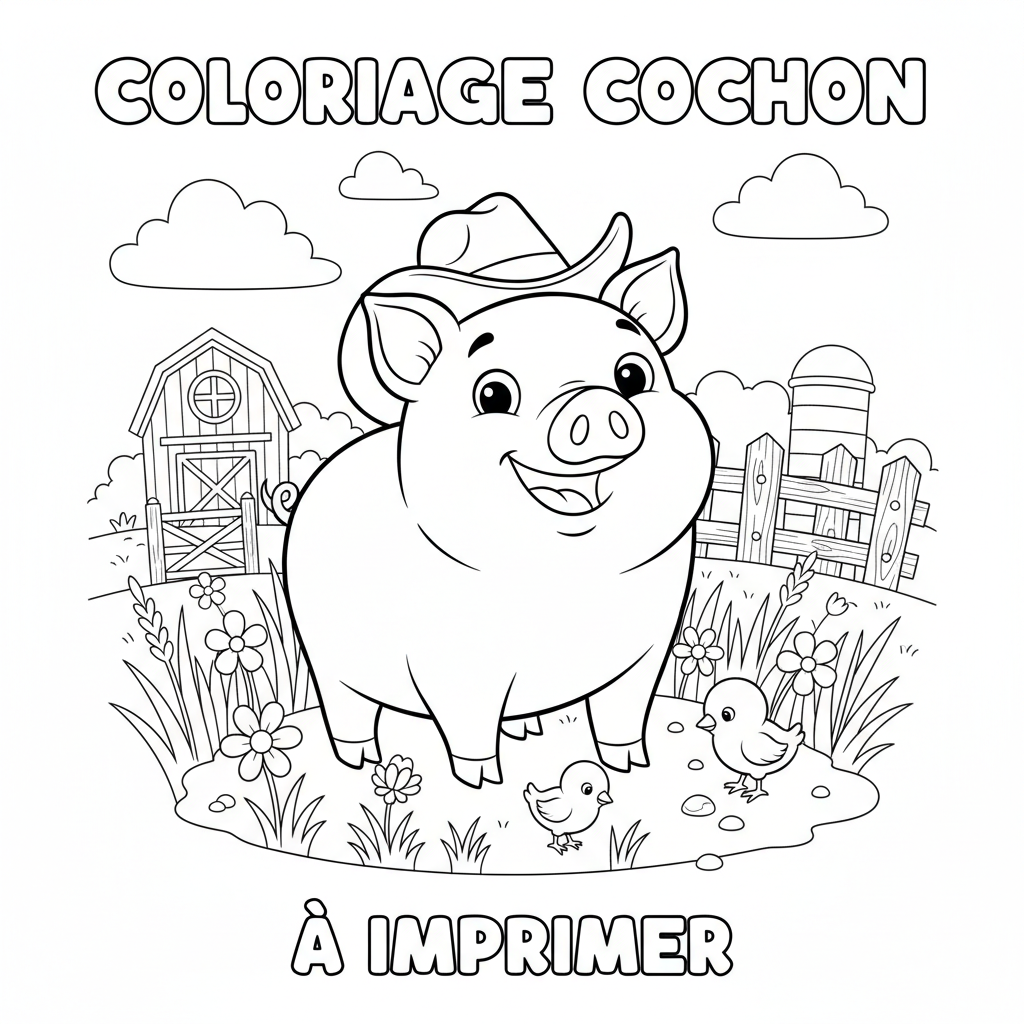 Coloriage coloriage cochon à imprimer 3