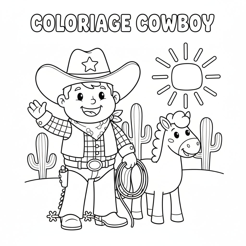 Coloriage Cowboy Gratuit à Imprimer pour Enfants