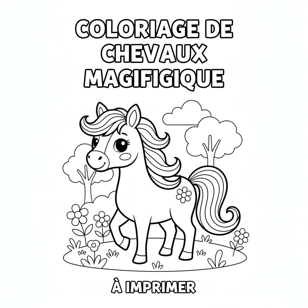Coloriage coloriage de chevaux magnifique à imprimer 1