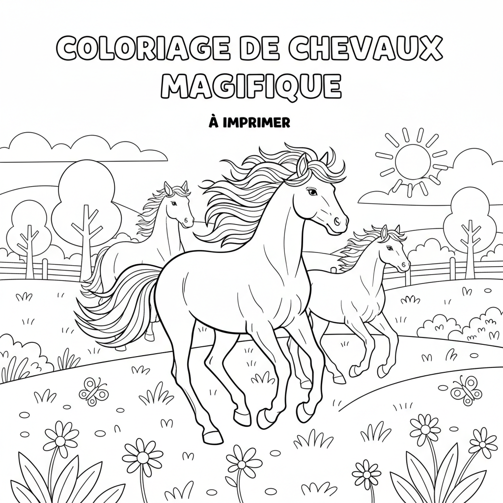 Coloriage coloriage de chevaux magnifique à imprimer 2
