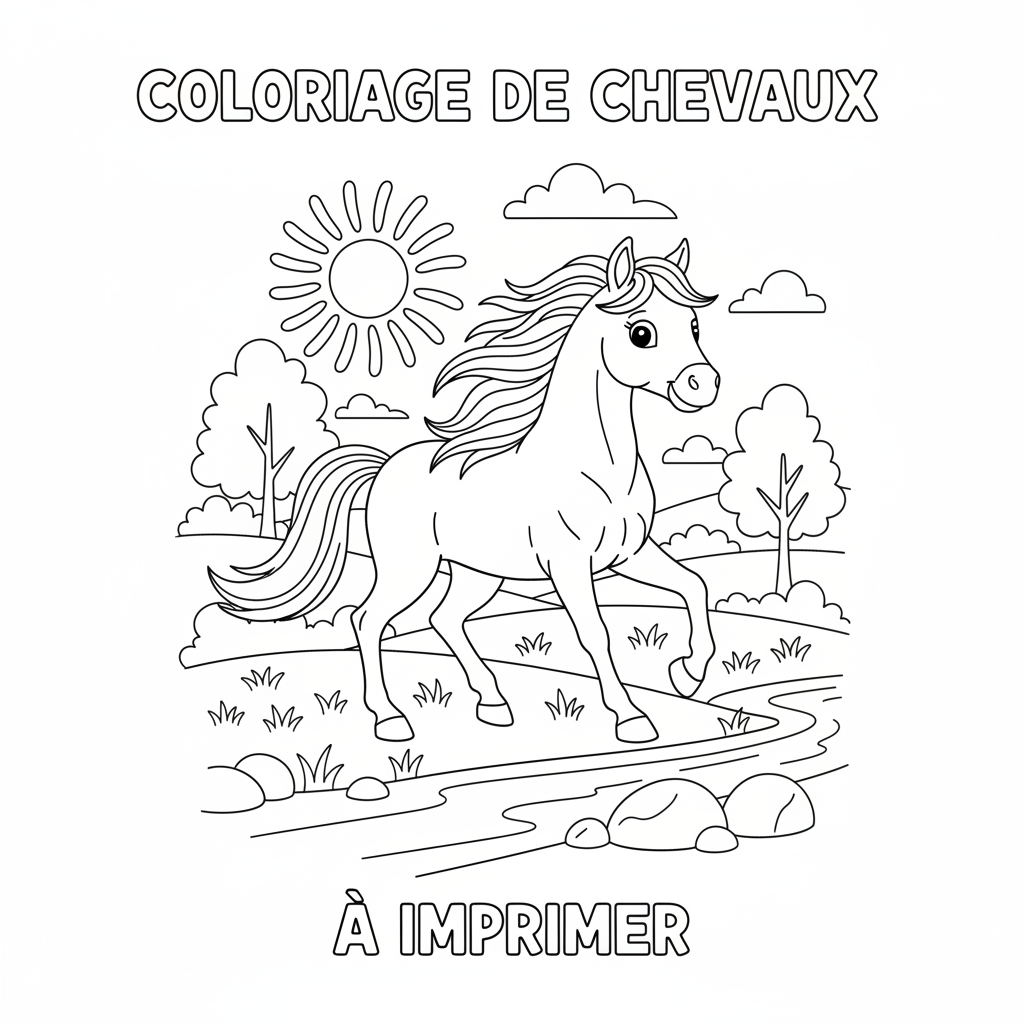 Coloriage coloriage de chevaux magnifique à imprimer 3