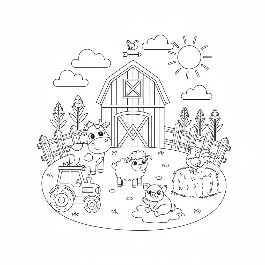 Coloriage De La Ferme Gratuit à Imprimer pour Enfants