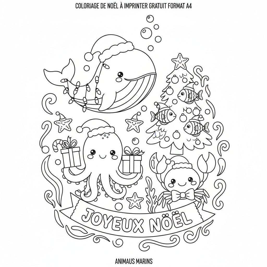 Coloriage de Noël à Imprimer Gratuit Format A4 Amusant