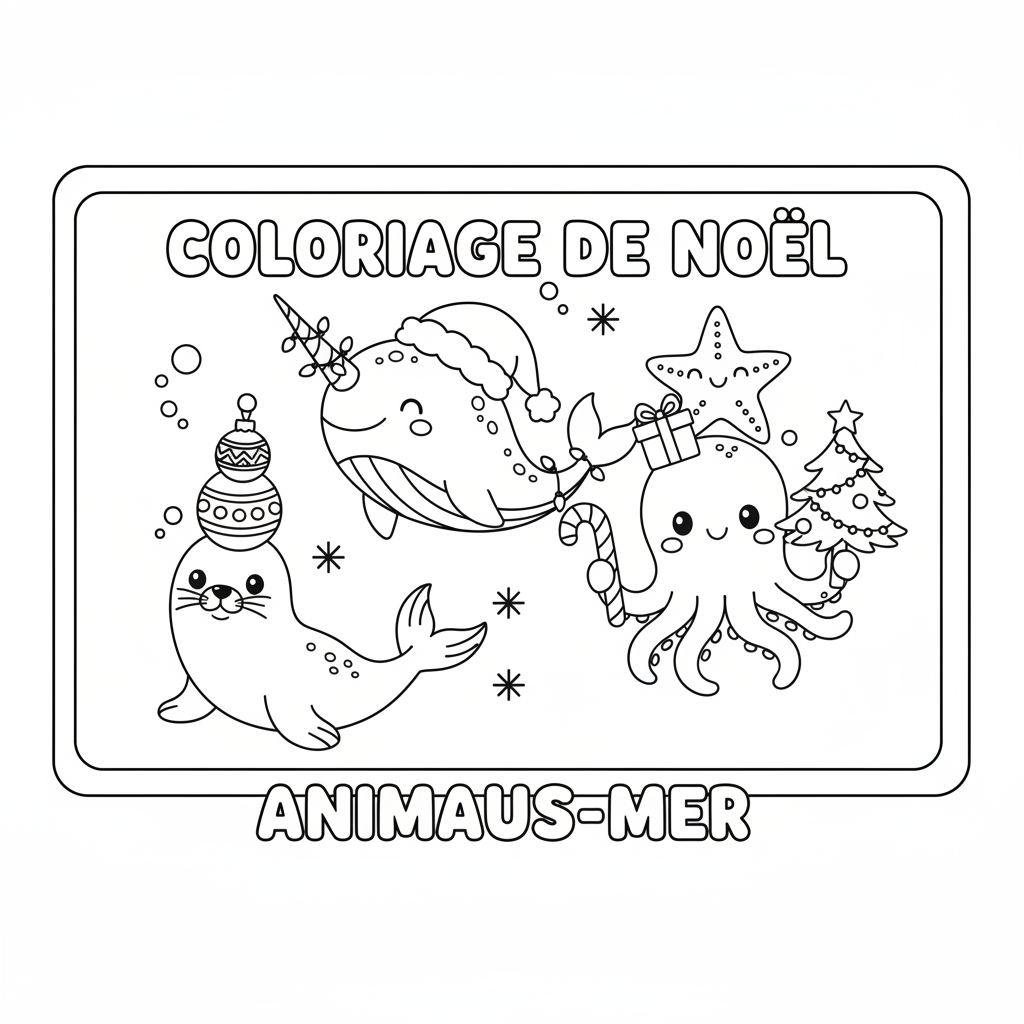 Coloriage De Noel Imprimer Gratuit avec les Animaux de la Mer