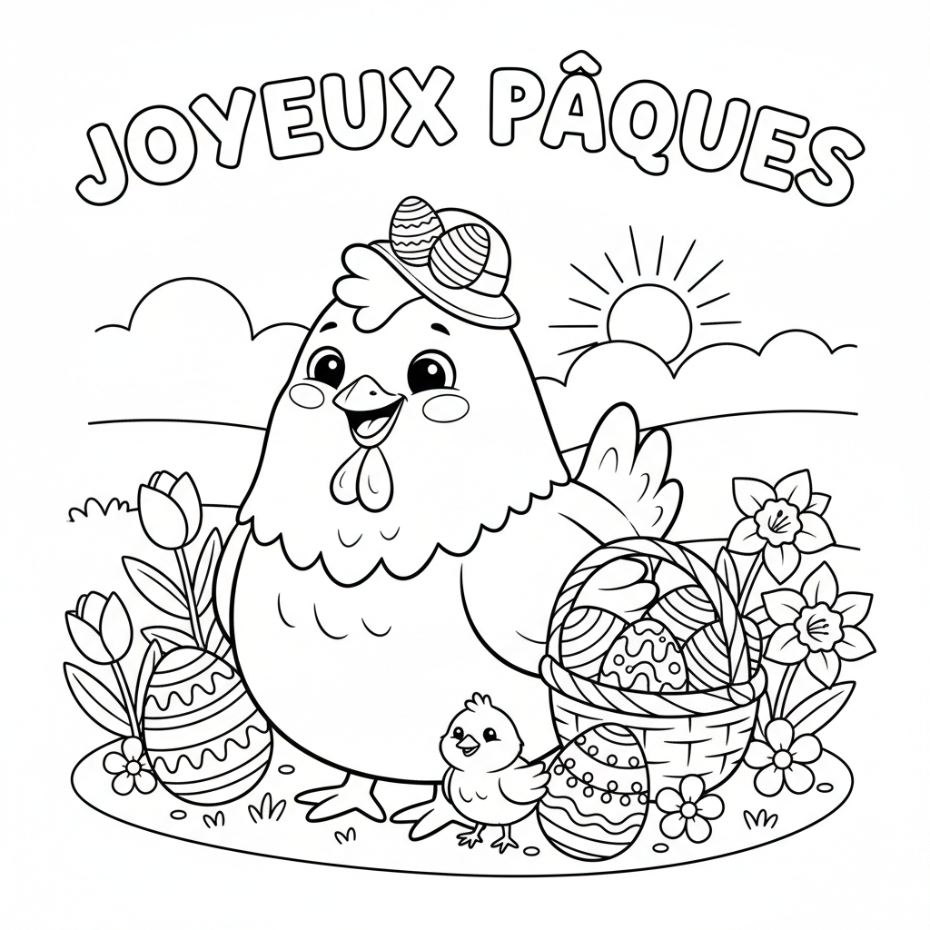 Coloriage coloriage de paques poule 1