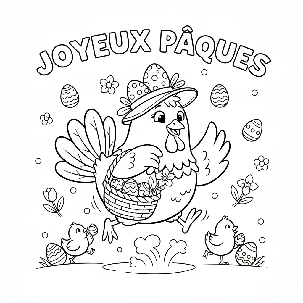 Coloriage coloriage de paques poule 5