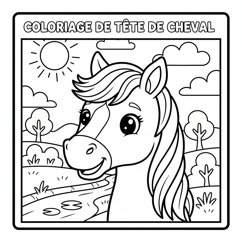 Coloriage coloriage de tete de cheval 3