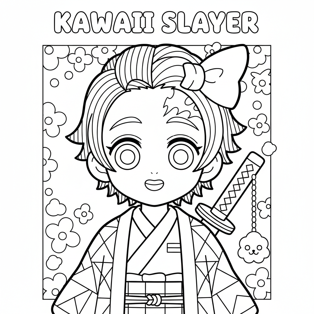 Coloriage coloriage demon slayer kawaii 4