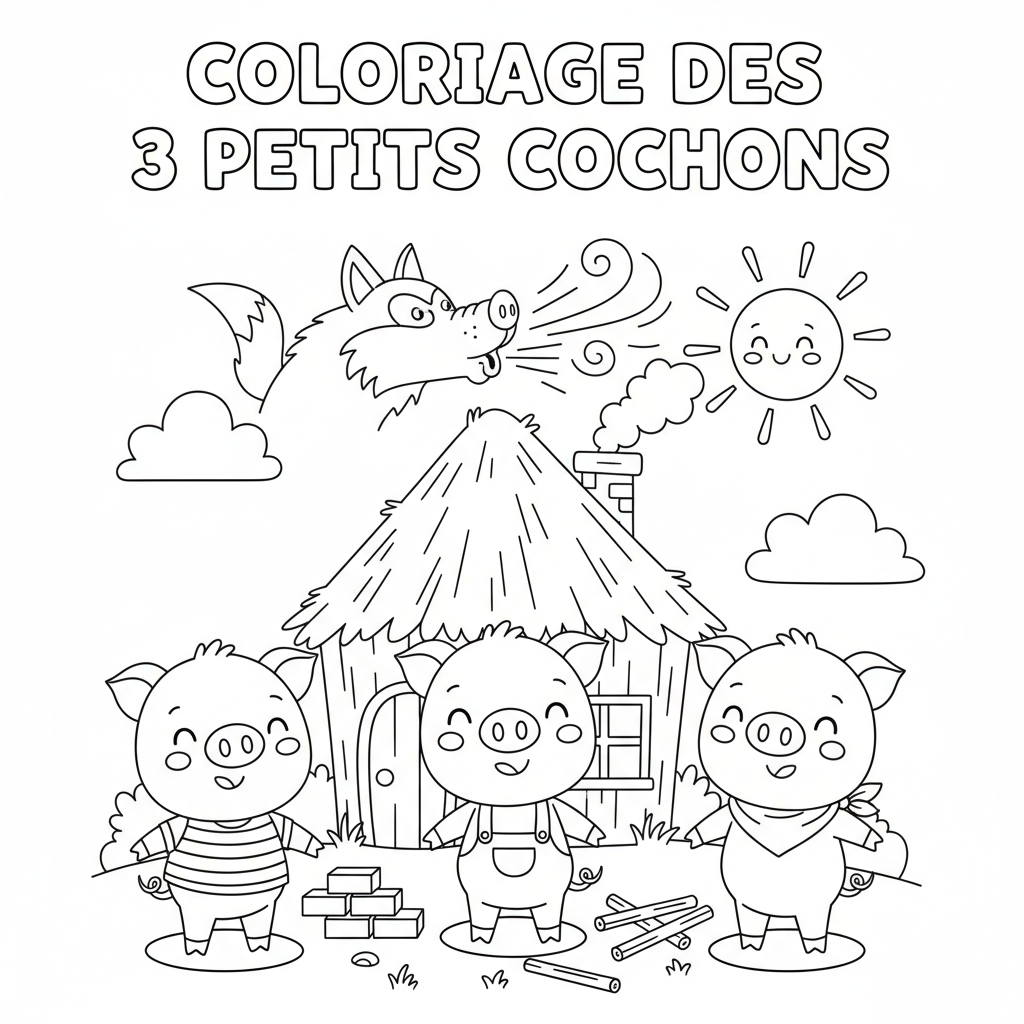 Coloriage coloriage des 3 petit cochon 1