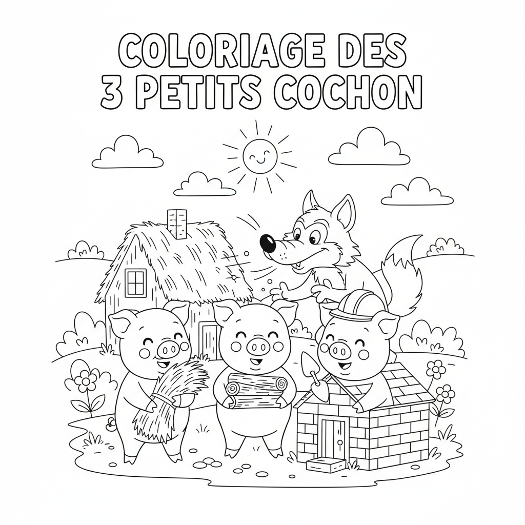 Coloriage coloriage des 3 petit cochon 2