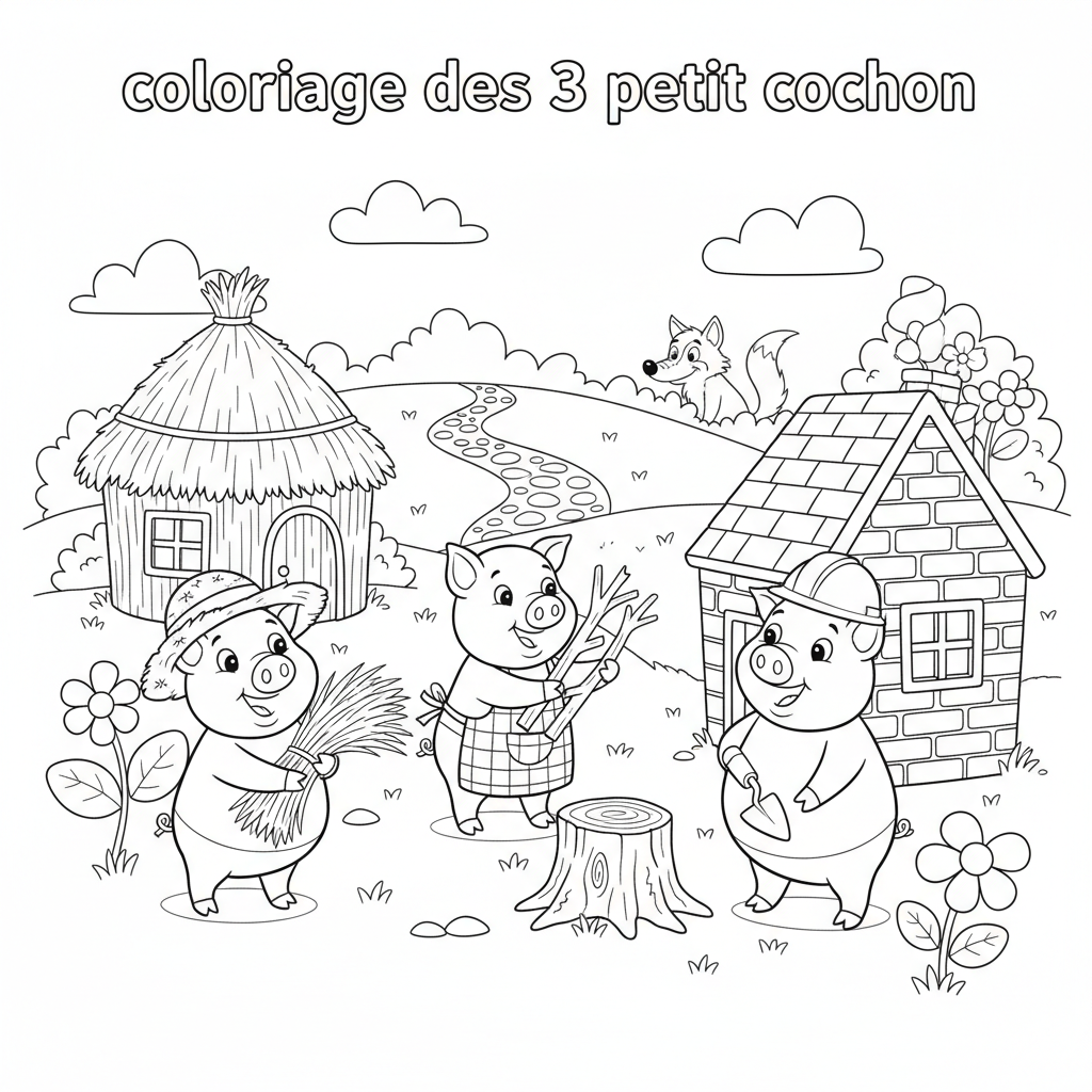Coloriage coloriage des 3 petit cochon 3