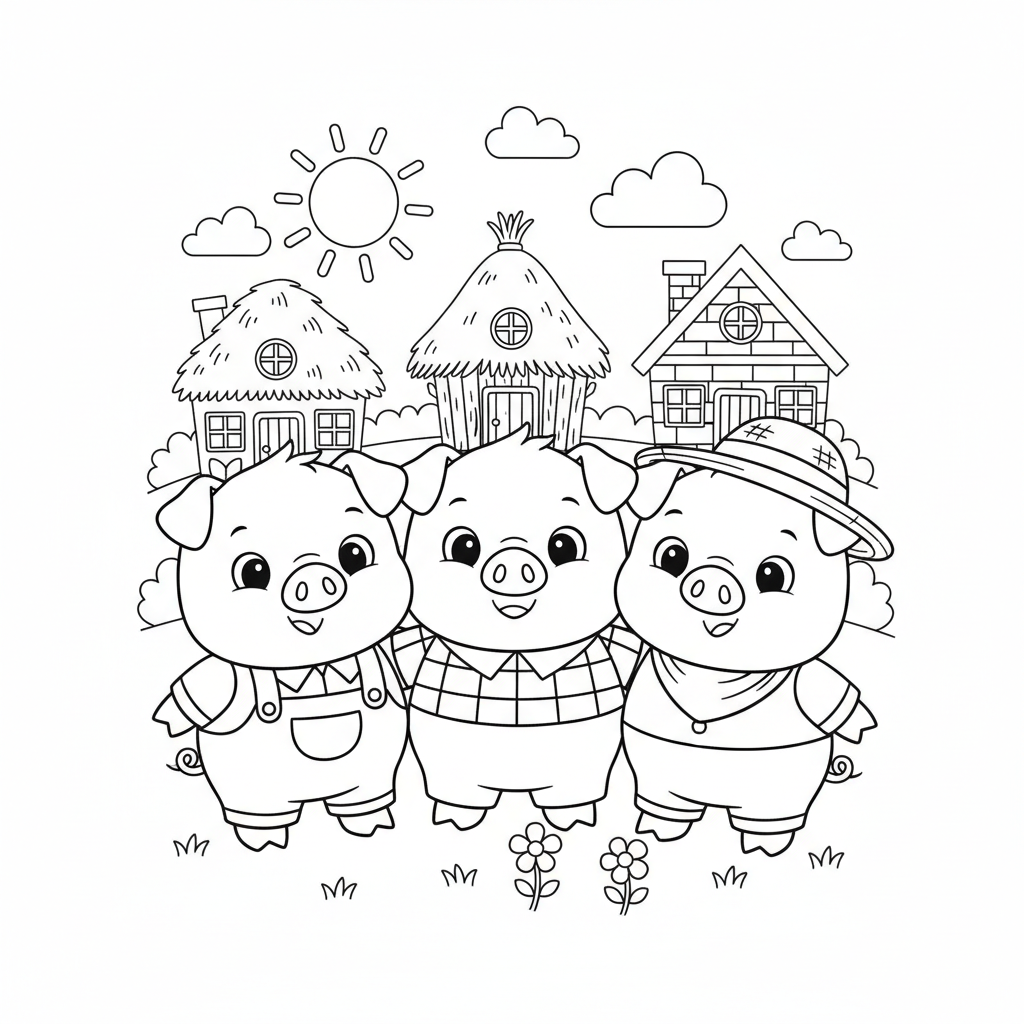 Coloriage coloriage des 3 petits cochons 4