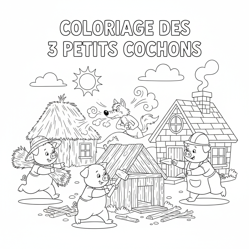 Coloriage coloriage des 3 petits cochons 5