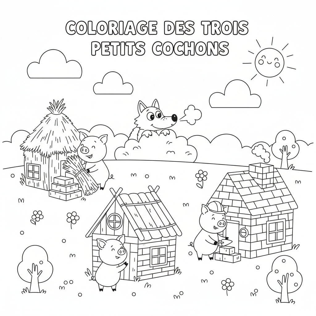 Coloriage coloriage des trois petits cochons 1