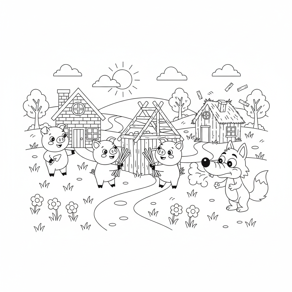 Coloriage coloriage des trois petits cochons 3