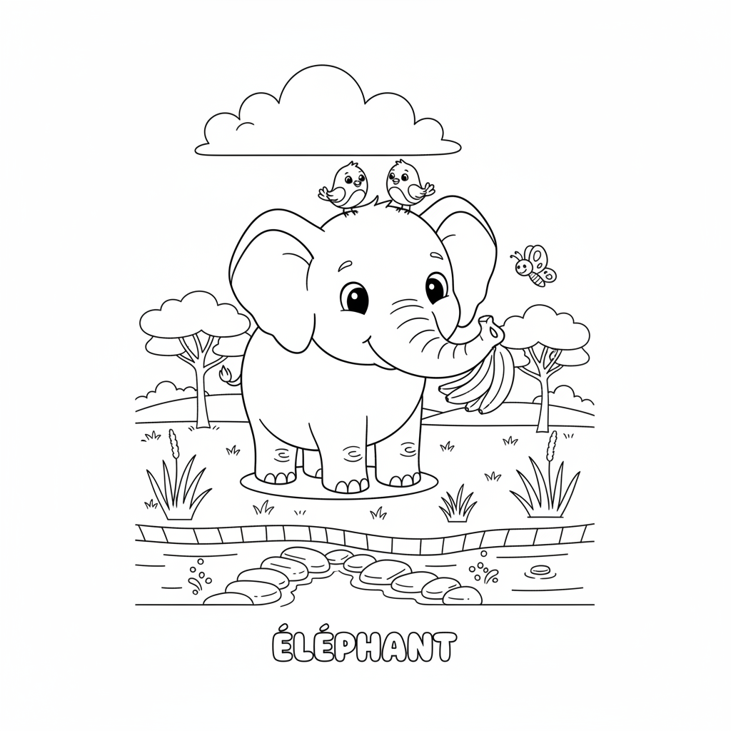 Coloriage coloriage éléphant 3