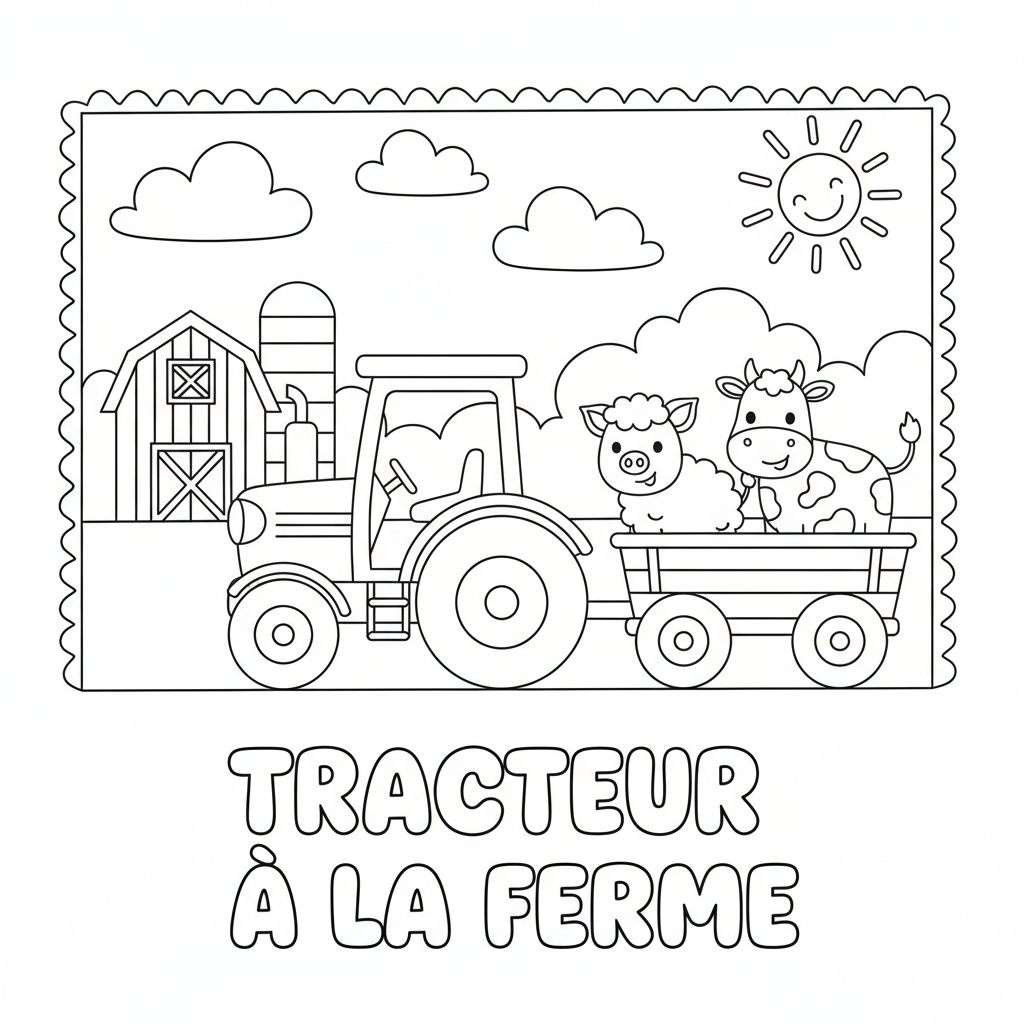 Coloriage Ferme Tracteur Gratuit à Imprimer pour Enfants