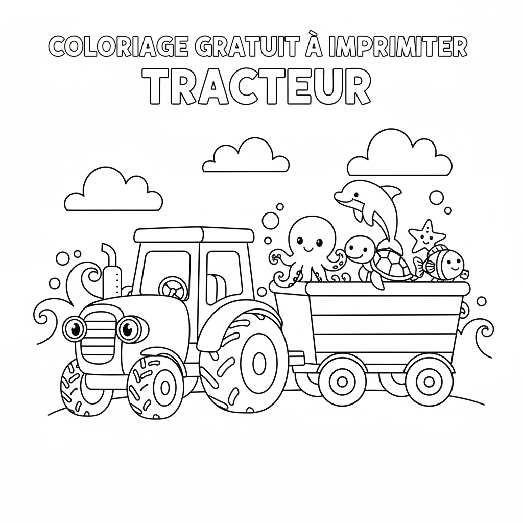 Coloriage Gratuit à Imprimer Tracteur pour les Enfants