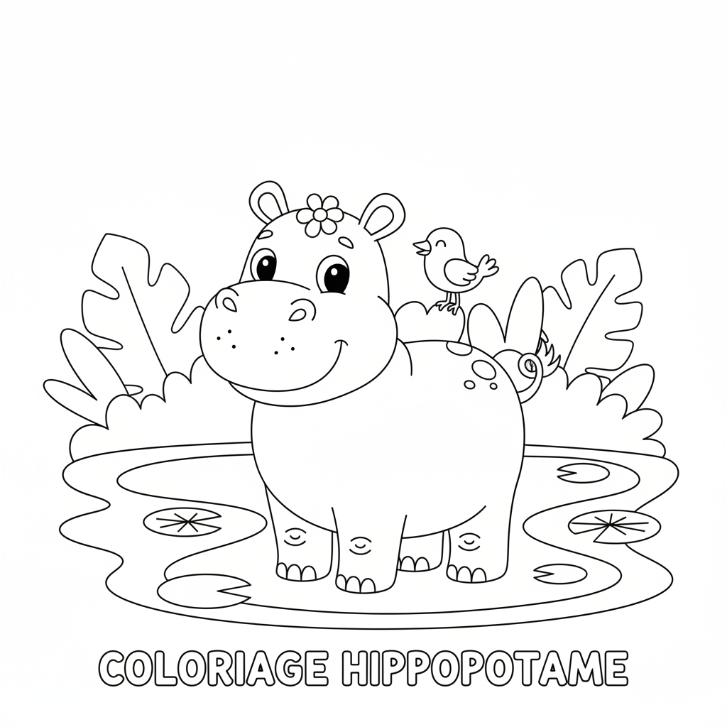Coloriage Hippopotame à Imprimer Gratuitement pour Enfants