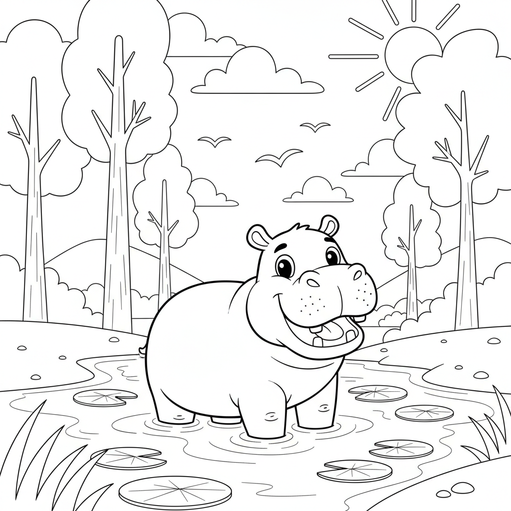 Coloriage coloriage hippopotame 3