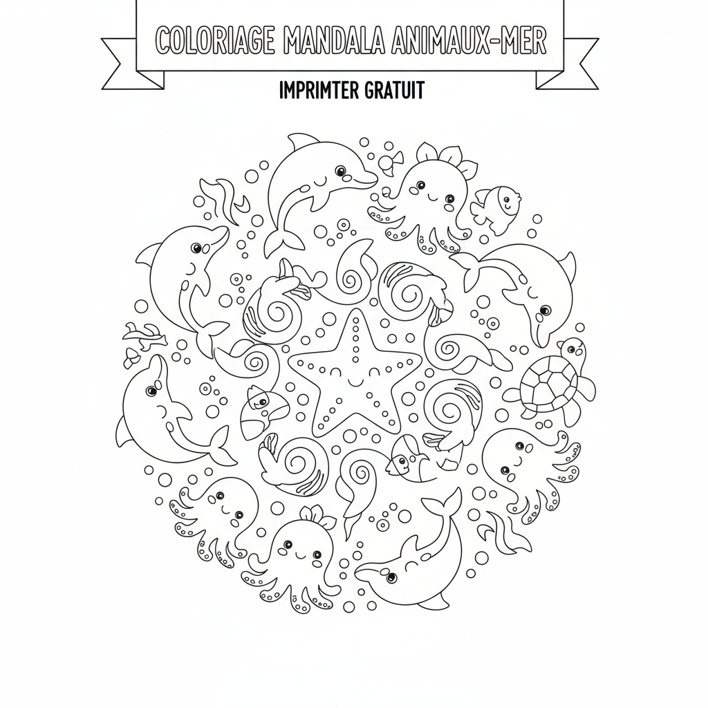 Coloriage Imprimer Gratuit Mandala Mer pour Enfants