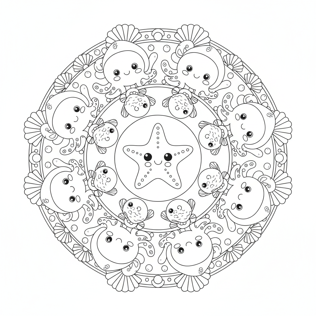 Coloriage Imprimer Mandala de la Mer Gratuit