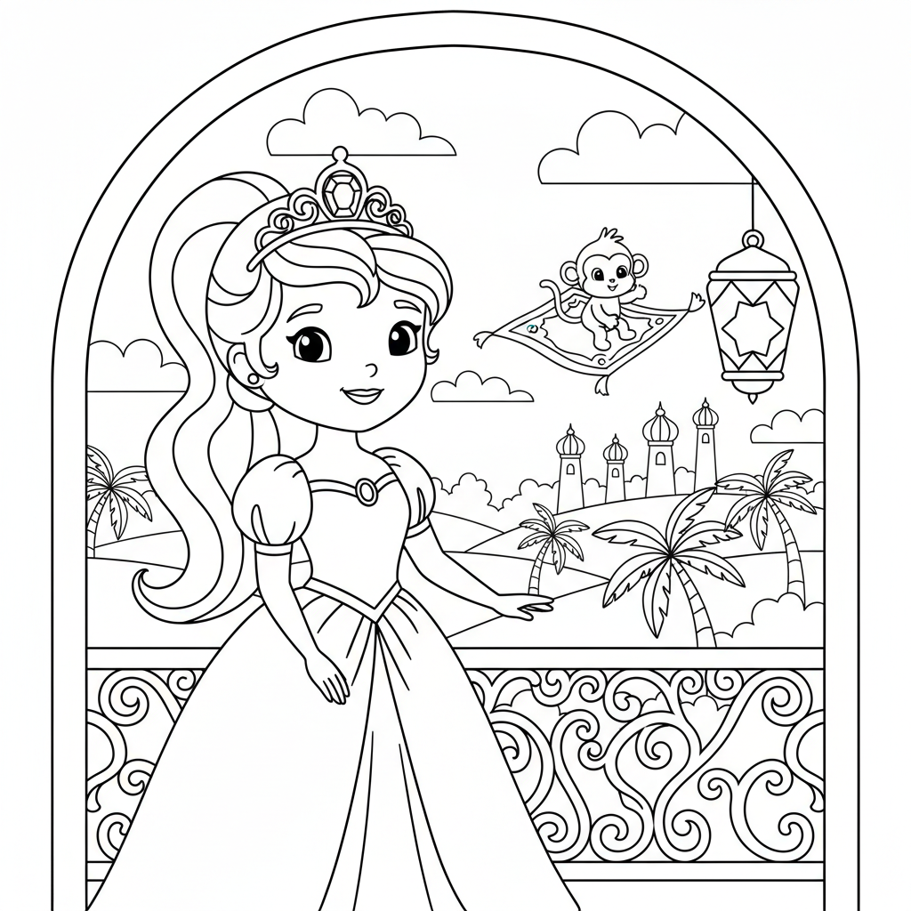 Coloriage Jasmine à Imprimer Gratuit pour Enfants