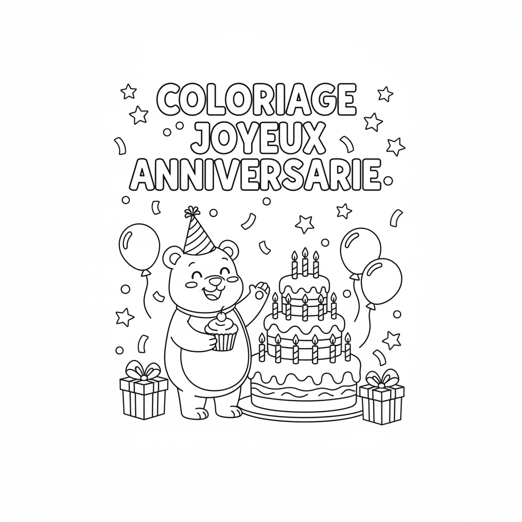 Coloriage coloriage joyeux anniversaire 1