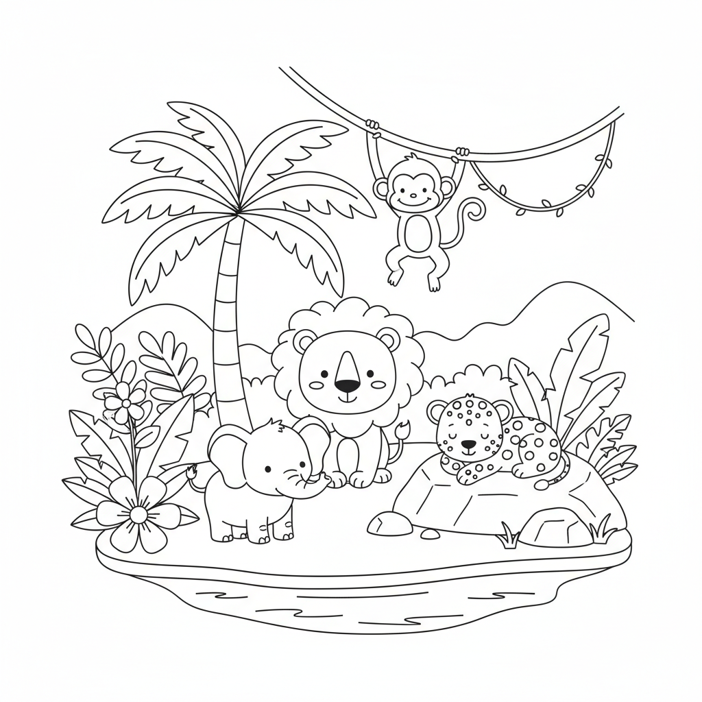 Coloriage Jungle Facile Gratuit à Imprimer pour Enfants