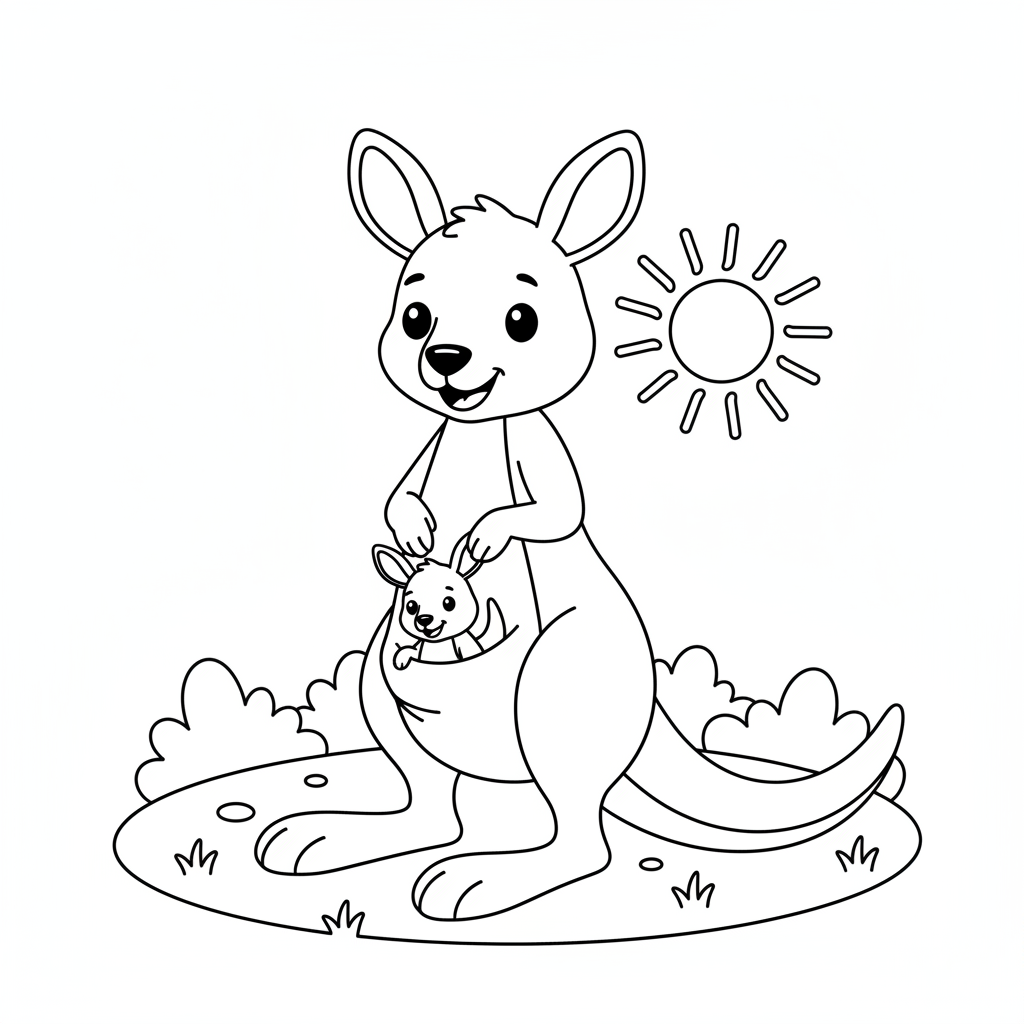Coloriage Kangourou Gratuit à Imprimer pour Enfants