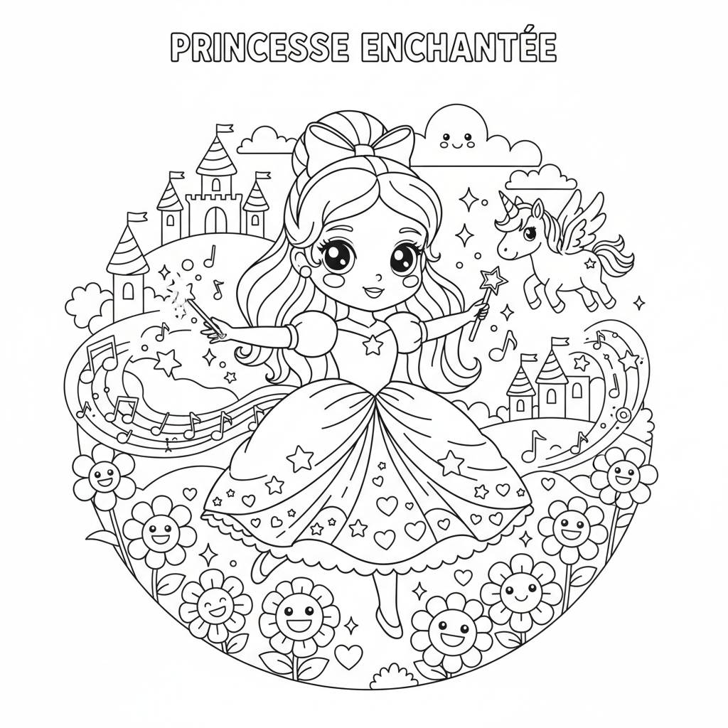 Coloriage coloriage kawaii disney princesse 5