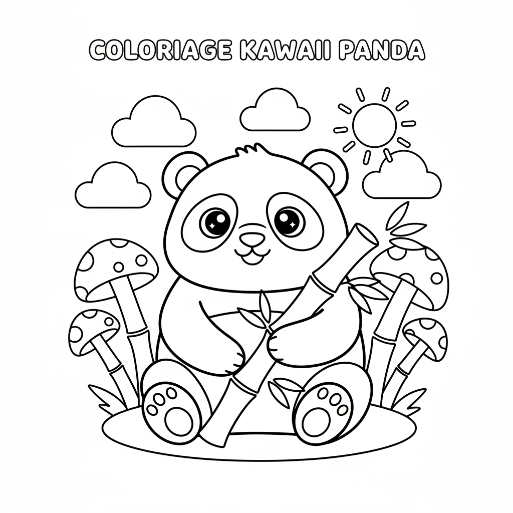 Coloriage Kawaii Panda Gratuit à Imprimer