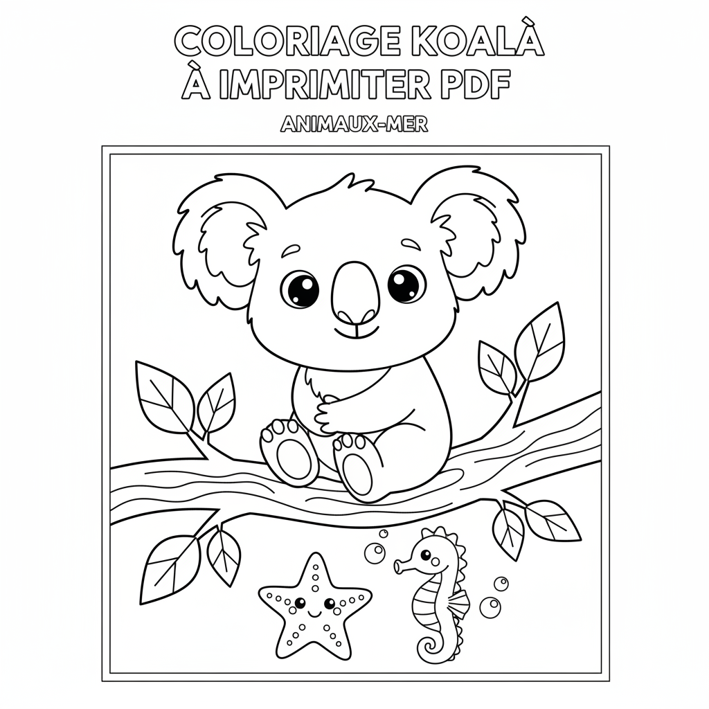 Coloriage Koala à Imprimer PDF Gratuit pour Enfants