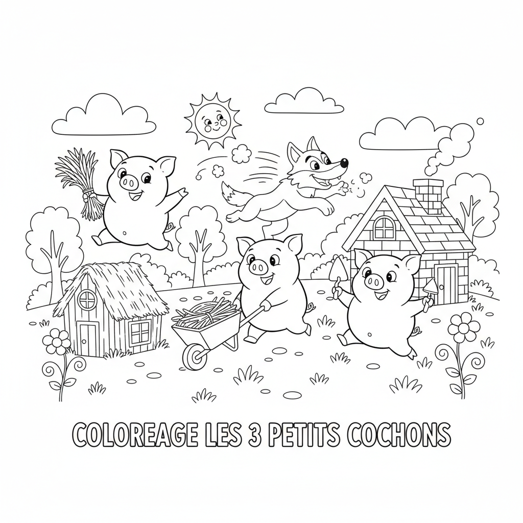 Coloriage coloriage les 3 petits cochons 5