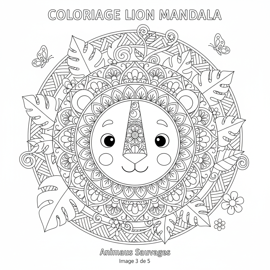 Coloriage coloriage lion mandala 3