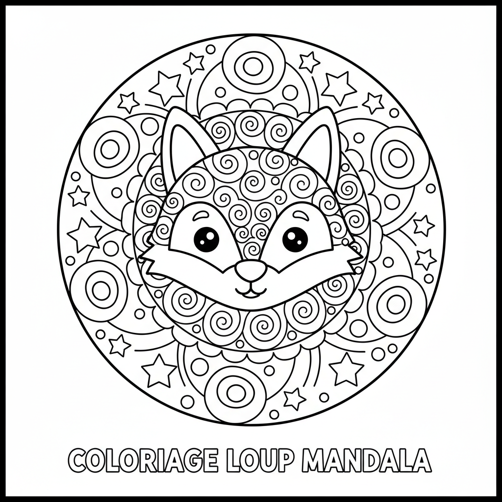 Coloriage Loup Mandala Gratuit à Imprimer pour Enfants