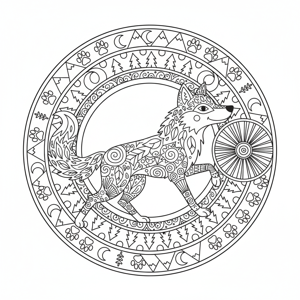 Coloriage coloriage loup mandala 5