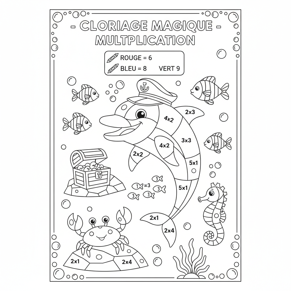 Coloriage coloriage magique à imprimer multiplication 2