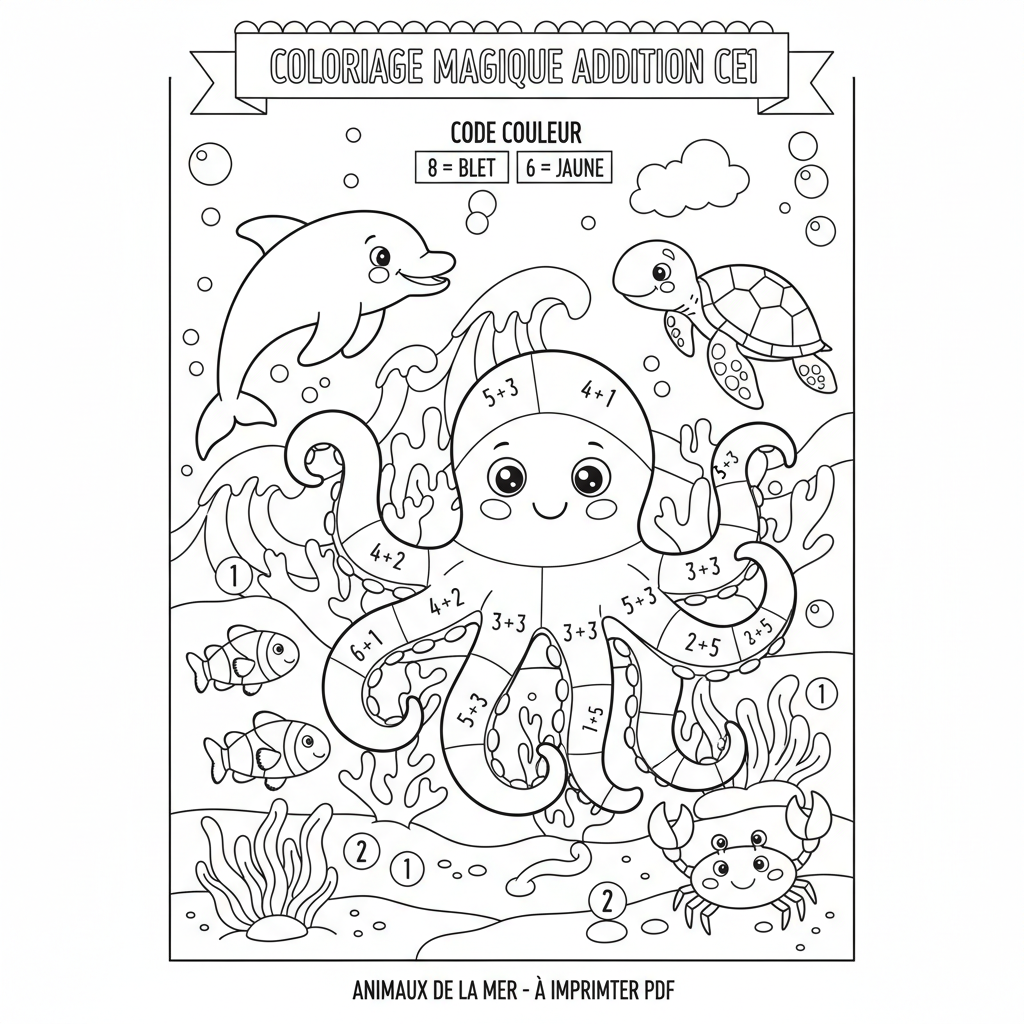 Coloriage coloriage magique addition ce1 à imprimer pdf 5