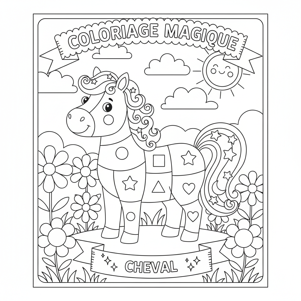 Coloriage coloriage magique cheval 1