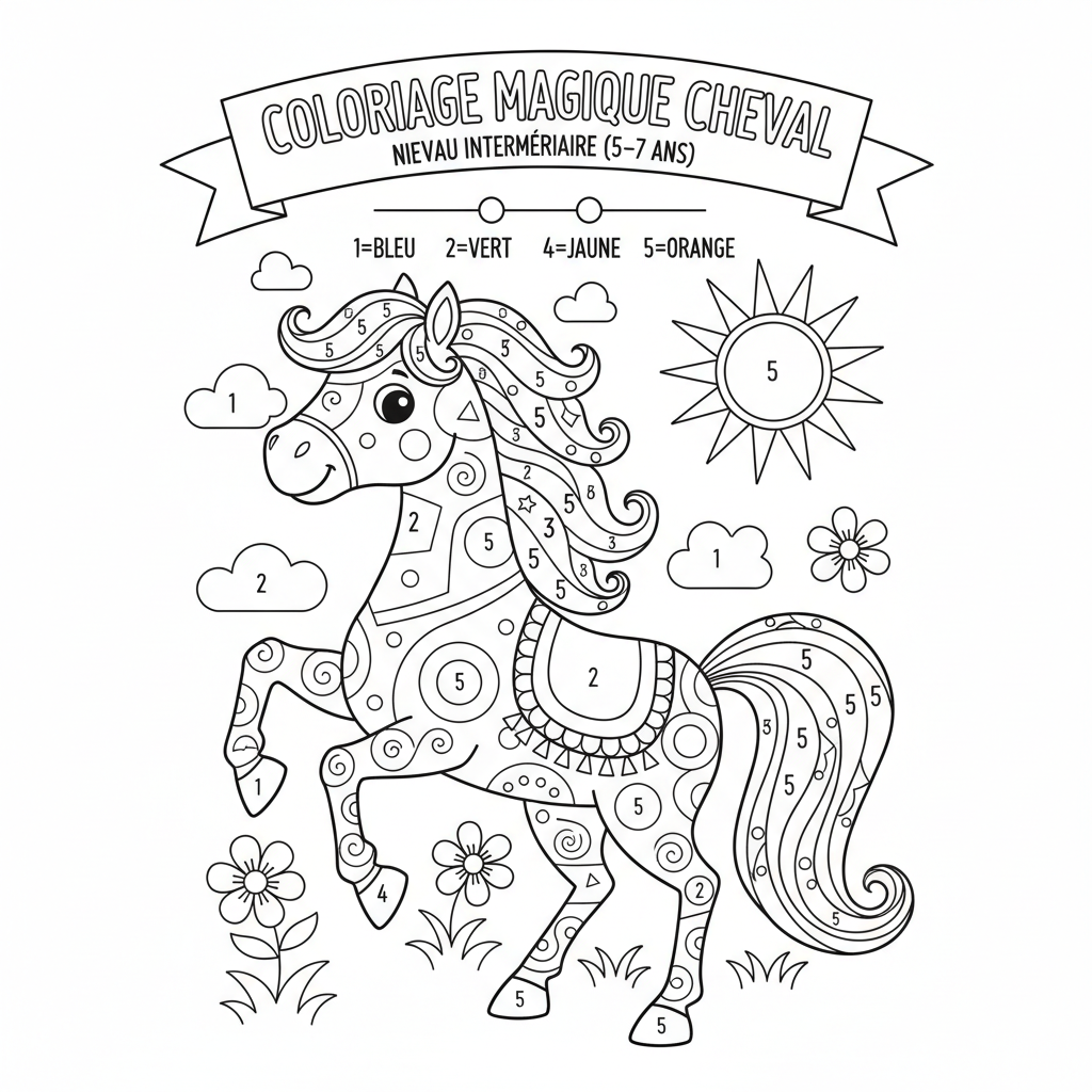 Coloriage coloriage magique cheval 2