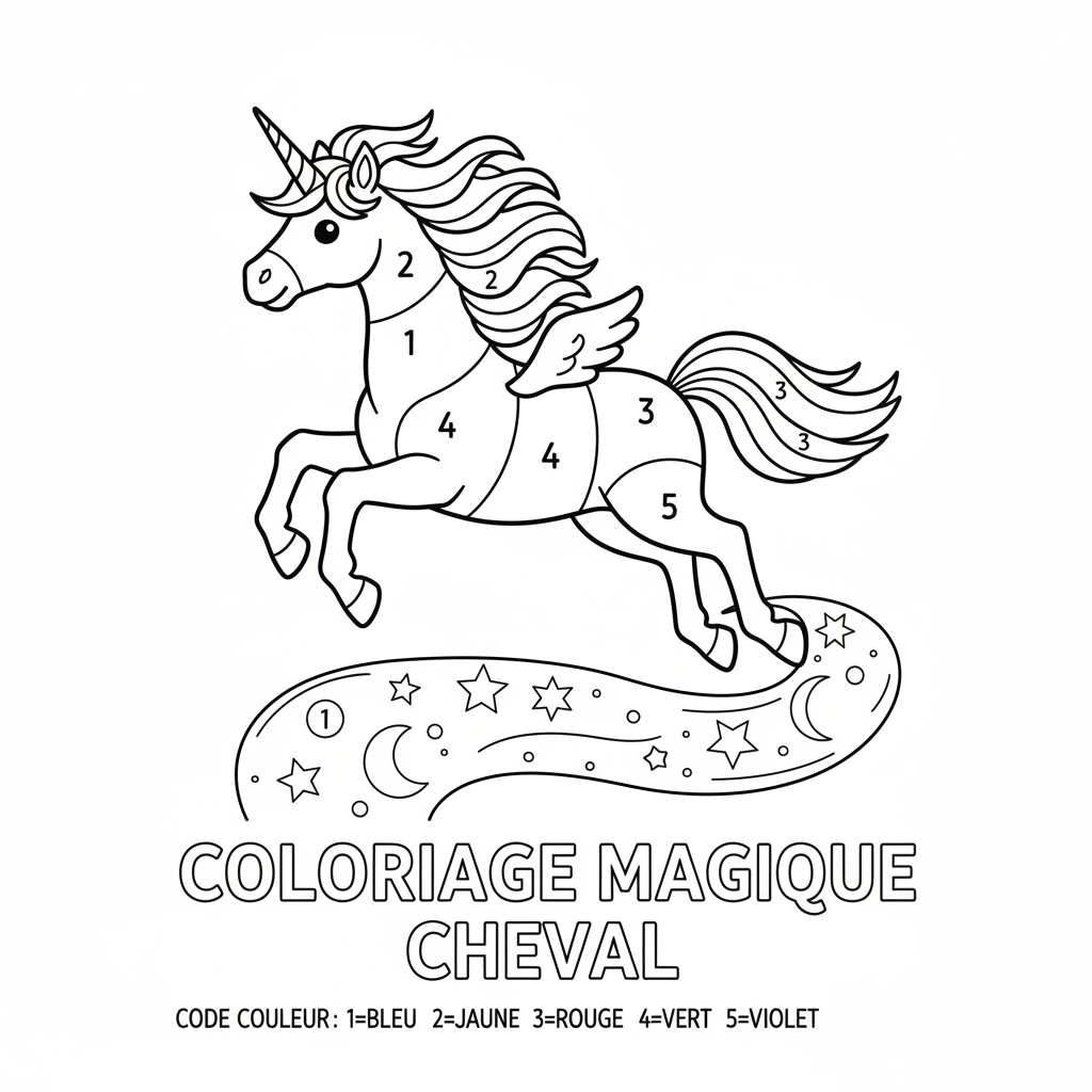 Coloriage coloriage magique cheval 5