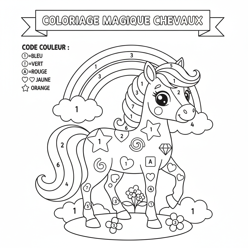 Coloriage Coloriage Magique Chevaux à Imprimer Gratuitement